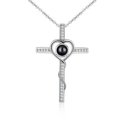 Cross Heart 925 Sterling Silver Photo Projection Necklace