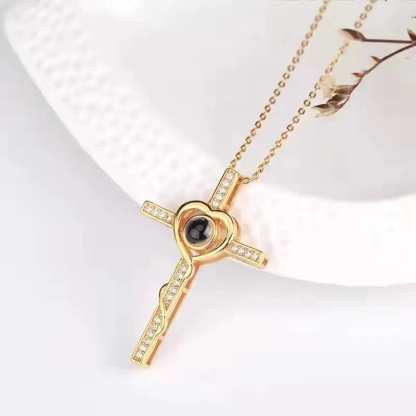 Cross Heart 925 Sterling Silver Photo Projection Necklace
