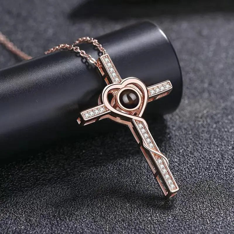 Cross Heart 925 Sterling Silver Photo Projection Necklace