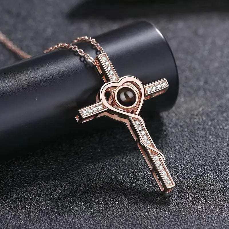 Cross Heart 925 Sterling Silver Photo Projection Necklace