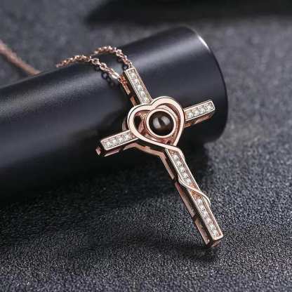 Cross Heart 925 Sterling Silver Photo Projection Necklace