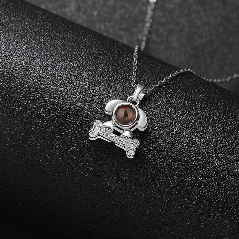 Sparkling Pup Love 925 Sterling Silver Projection Necklace