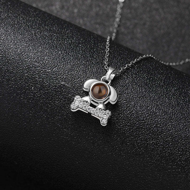 Sparkling Pup Love 925 Sterling Silver Projection Necklace