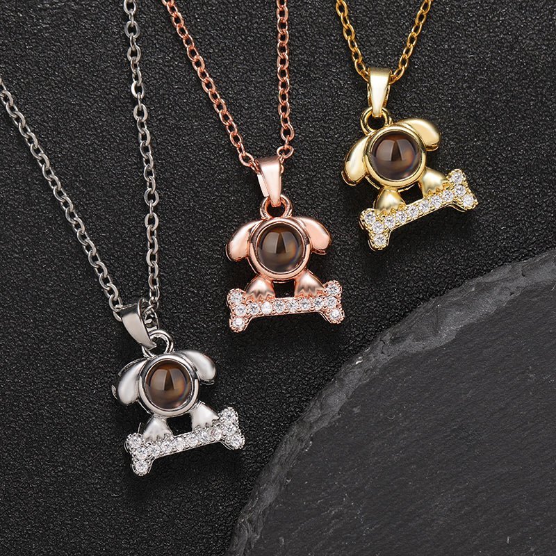 Sparkling Pup Love 925 Sterling Silver Projection Necklace