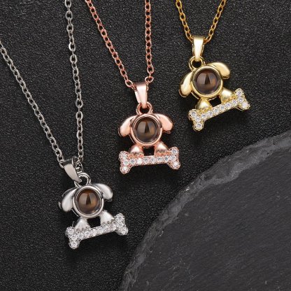 Sparkling Pup Love 925 Sterling Silver Projection Necklace