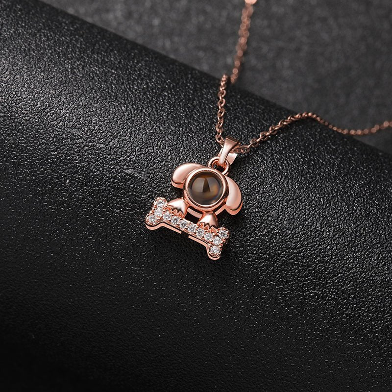 Sparkling Pup Love 925 Sterling Silver Projection Necklace