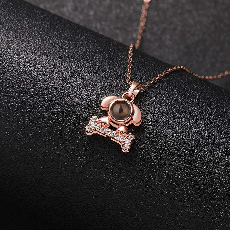 Sparkling Pup Love 925 Sterling Silver Projection Necklace