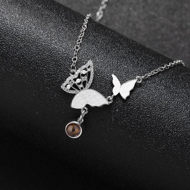 Sparkly Butterflies 925 Sterling Silver Photo Projection Necklace