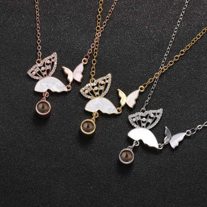 Sparkly Butterflies 925 Sterling Silver Photo Projection Necklace