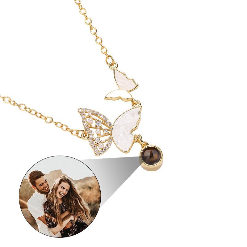Sparkly Butterflies 925 Sterling Silver Photo Projection Necklace