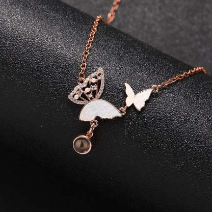 Sparkly Butterflies 925 Sterling Silver Photo Projection Necklace