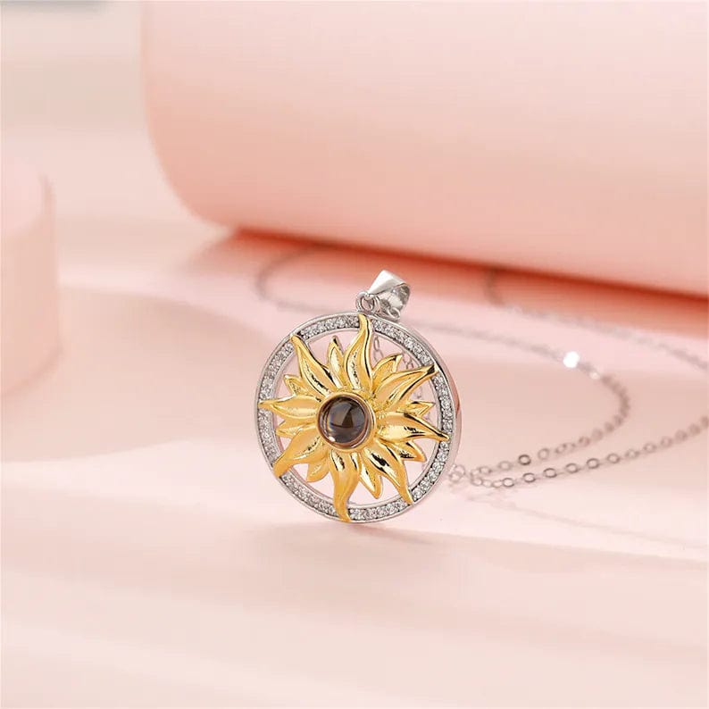 Sunflower 925 Sterling Silver Photo Projection Necklace