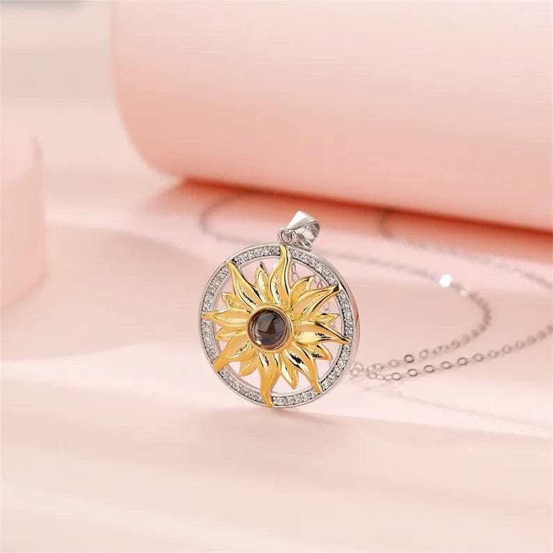 Sunflower 925 Sterling Silver Photo Projection Necklace