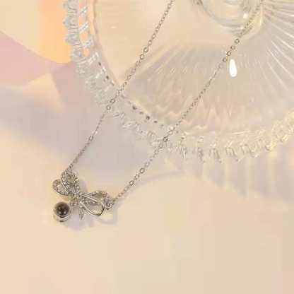 Custom Stylish Ribbon Zircon Hidden Photo Necklace