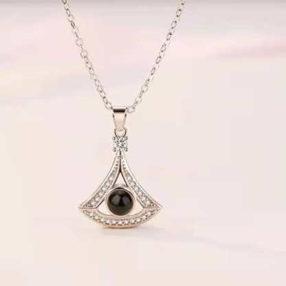 Triangle Zircon Gem 925 Sterling Silver Projection Necklace