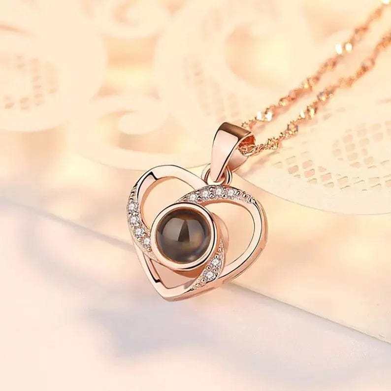 Viking Heart 925 Sterling Silver Photo Projection Necklace
