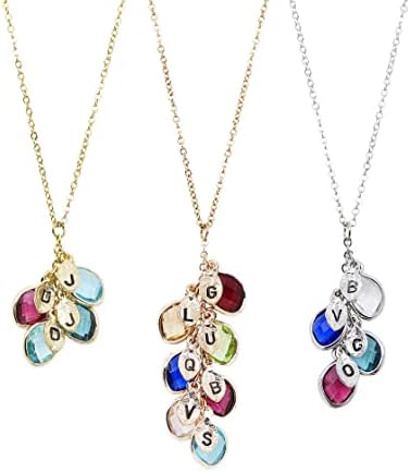 Mothers Day Gift Personalized Gift for Women Grandma Gifts Holiday Birthstone Necklace Initial Ne...