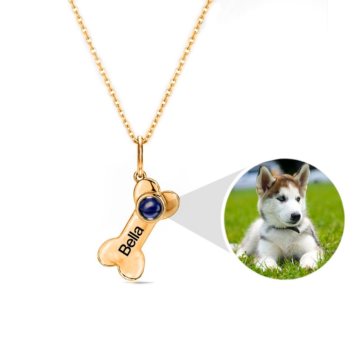 Dog Bone 925 Sterling Silver Photo Projection Necklace