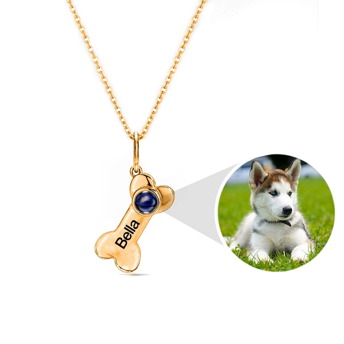 Dog Bone 925 Sterling Silver Photo Projection Necklace