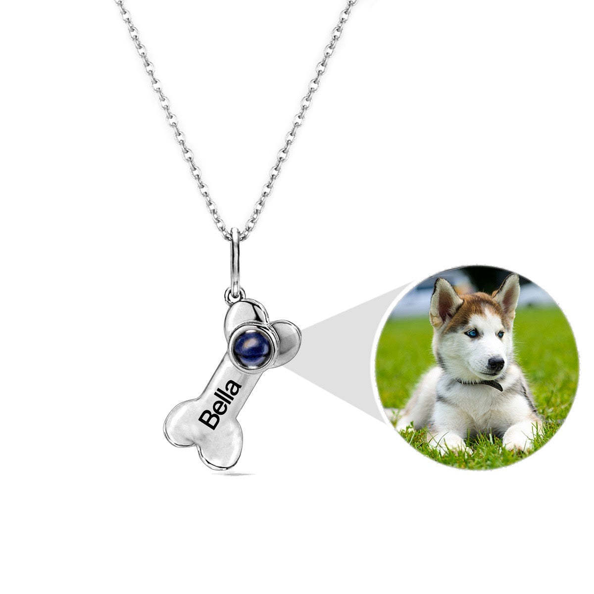Dog Bone 925 Sterling Silver Photo Projection Necklace