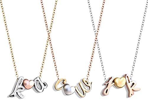 Mothers Day Gift for Her 3 Cursive Initials Necklace Heart Necklace in Gold Silver Rose Gold Pers...