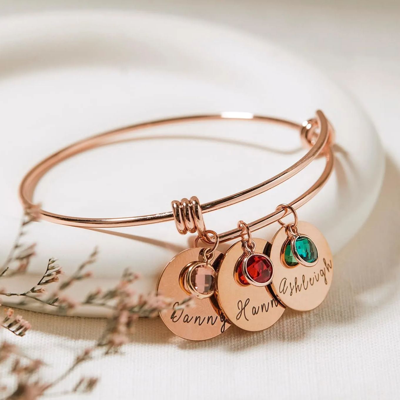 Personalized Birthstone Bracelet Custom Engraved Name Charm-GIFTEEHEE