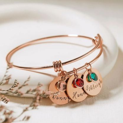 Personalized Birthstone Bracelet Custom Engraved Name Charm-GIFTEEHEE