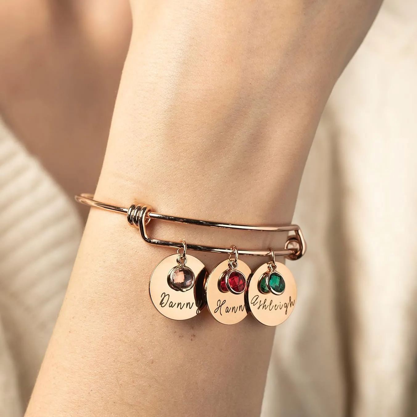 Personalized Birthstone Bracelet Custom Engraved Name Charm-GIFTEEHEE