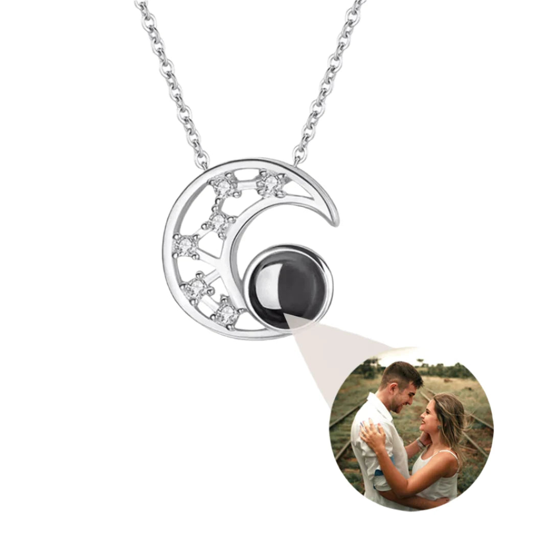 Midnight Moon 925 Sterling Silver Photo Projection Necklace