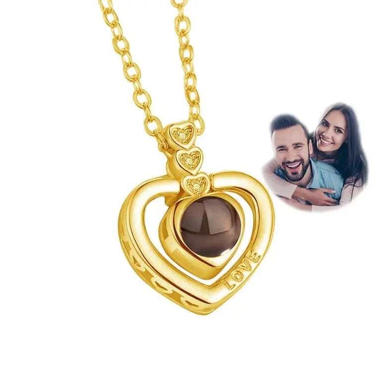Triple Hearts 925 Sterling Silver Photo Projection Necklace