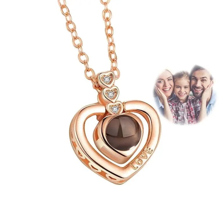 Triple Hearts 925 Sterling Silver Photo Projection Necklace