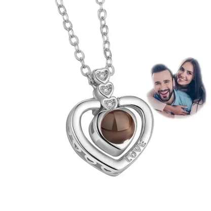 Triple Hearts 925 Sterling Silver Photo Projection Necklace