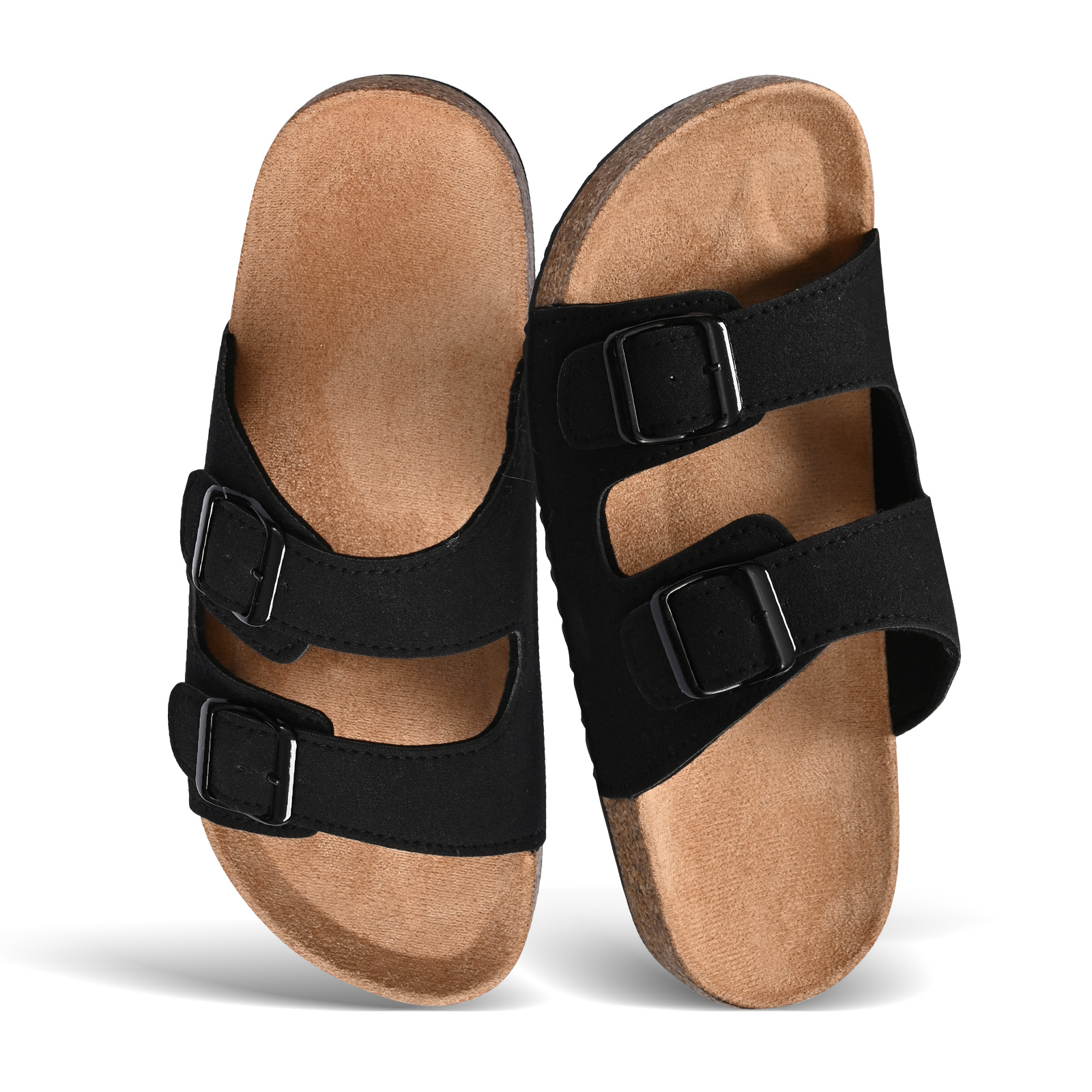 slunza sfn Unisex Cork Footbed Sandals with Arch Support, Adjustable Buckle Summer Outdoor Slides for Men & Women, Shock-Absorbing Non-Slip Sole, Black/Dark Brown/Off White