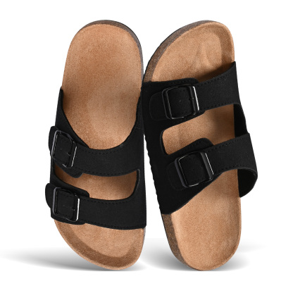 slunza sfn Unisex Cork Footbed Sandals with Arch Support, Adjustable Buckle Summer Outdoor Slides for Men & Women, Shock-Absorbing Non-Slip Sole, Black/Dark Brown/Off White