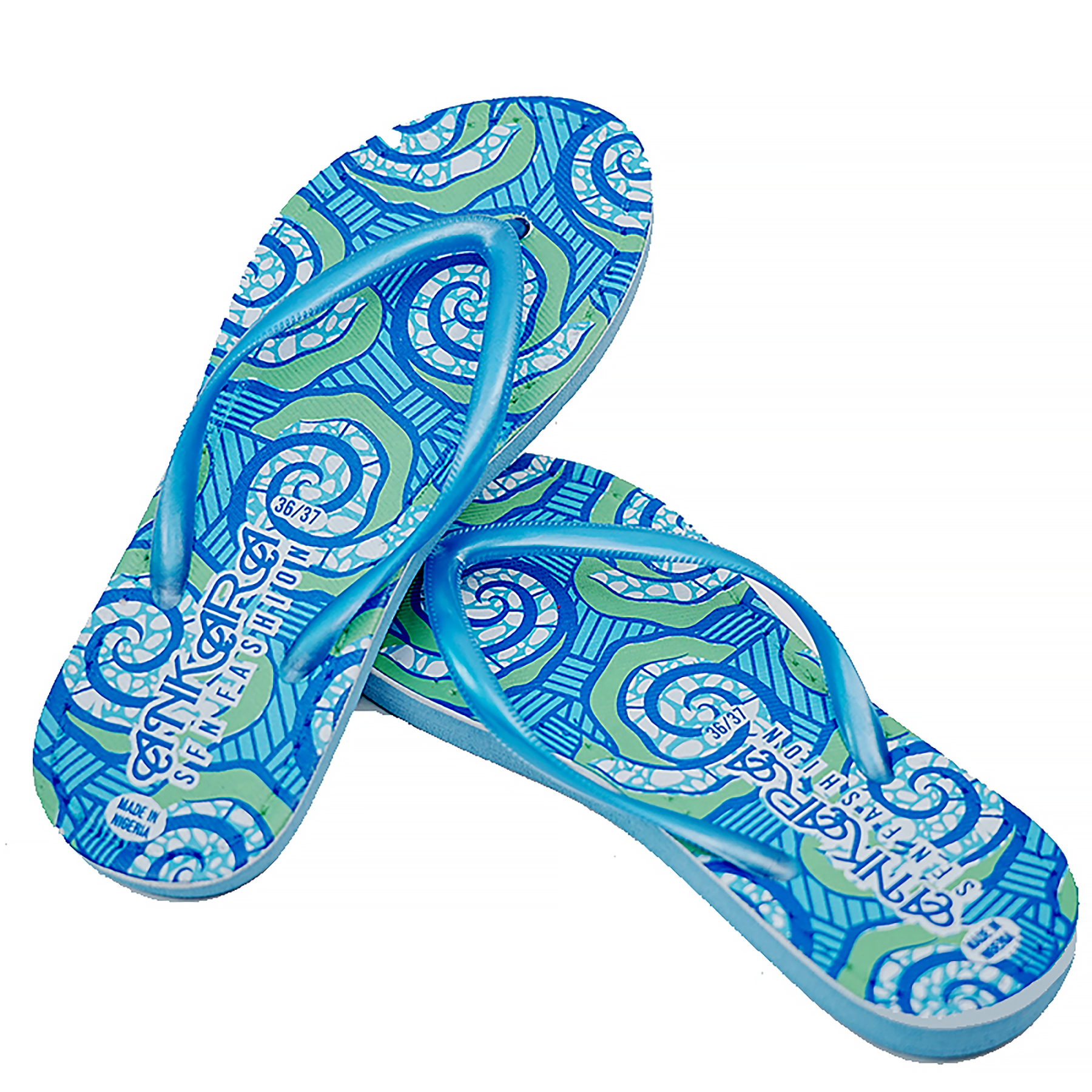 SNP Footwear Women's Flip Flops - Flat Beach Slippers  Blue & White