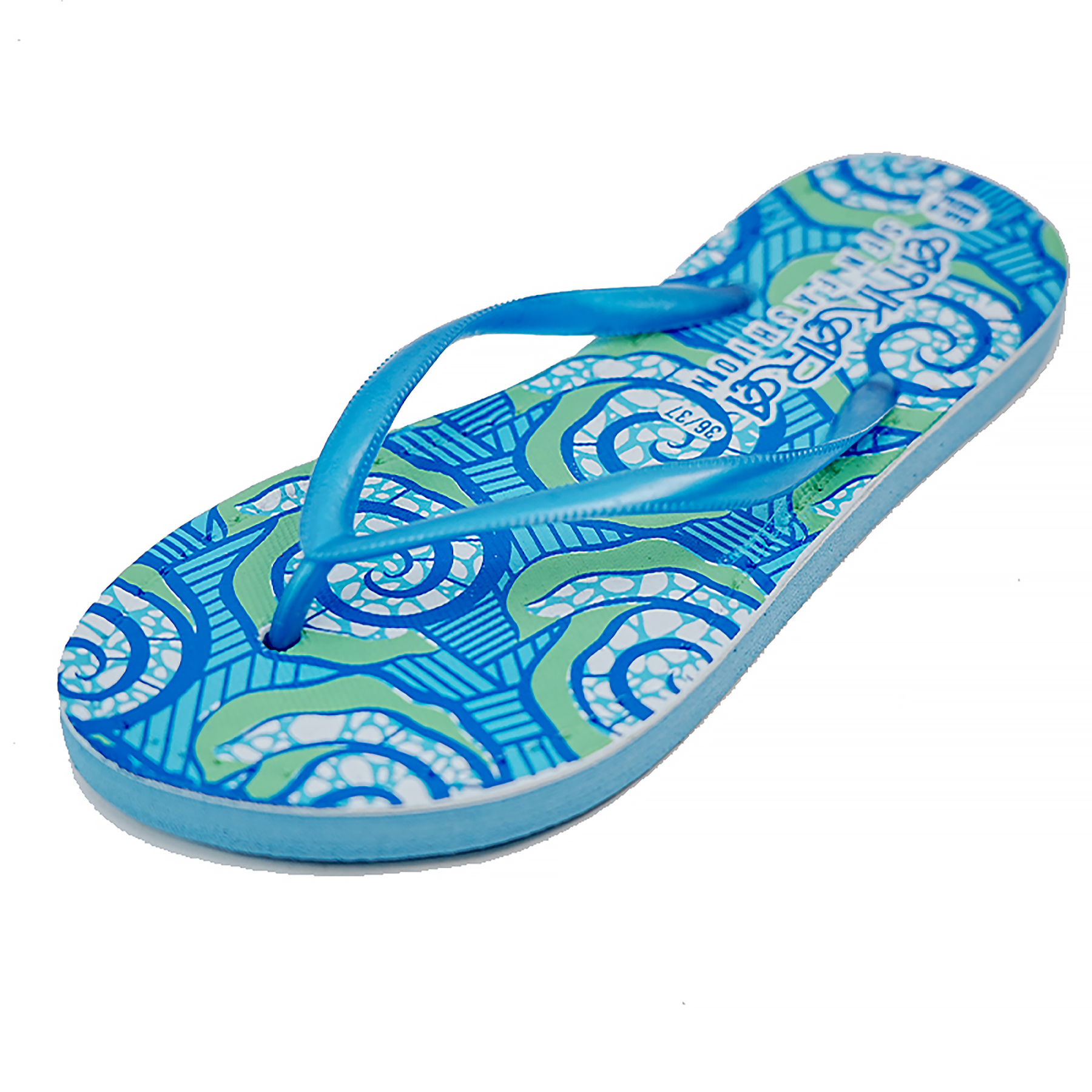 SNP Footwear Women's Flip Flops - Flat Beach Slippers  Blue & White
