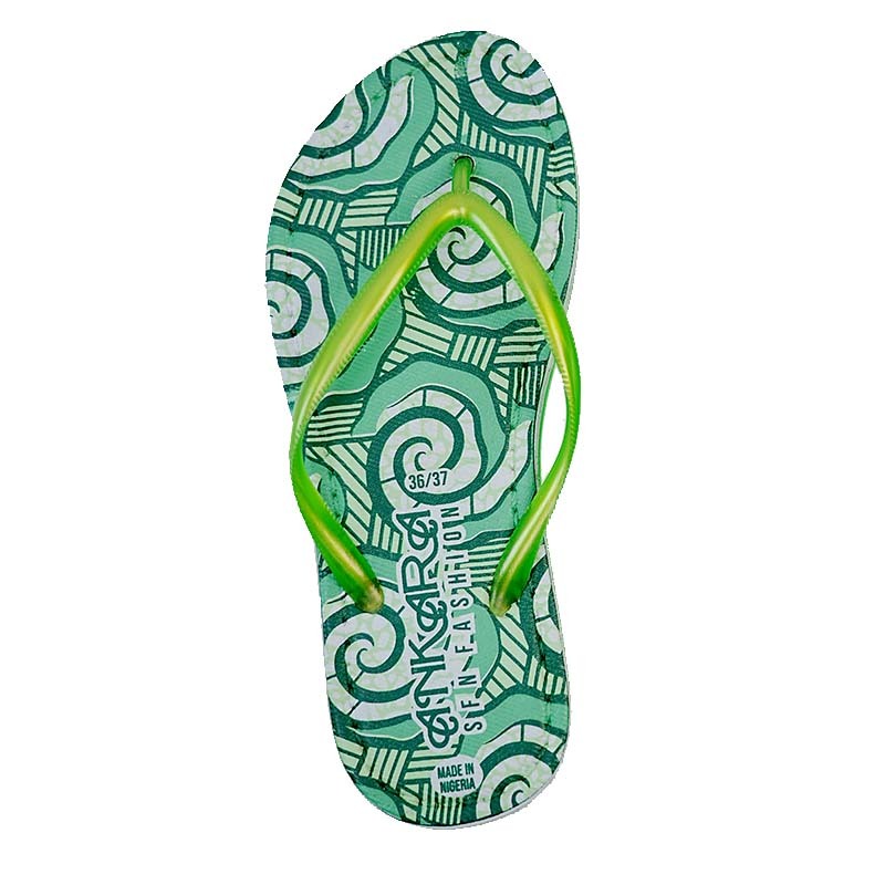 SNP Footwear Women's Flip Flops - Flat Beach Slippers Green & White
