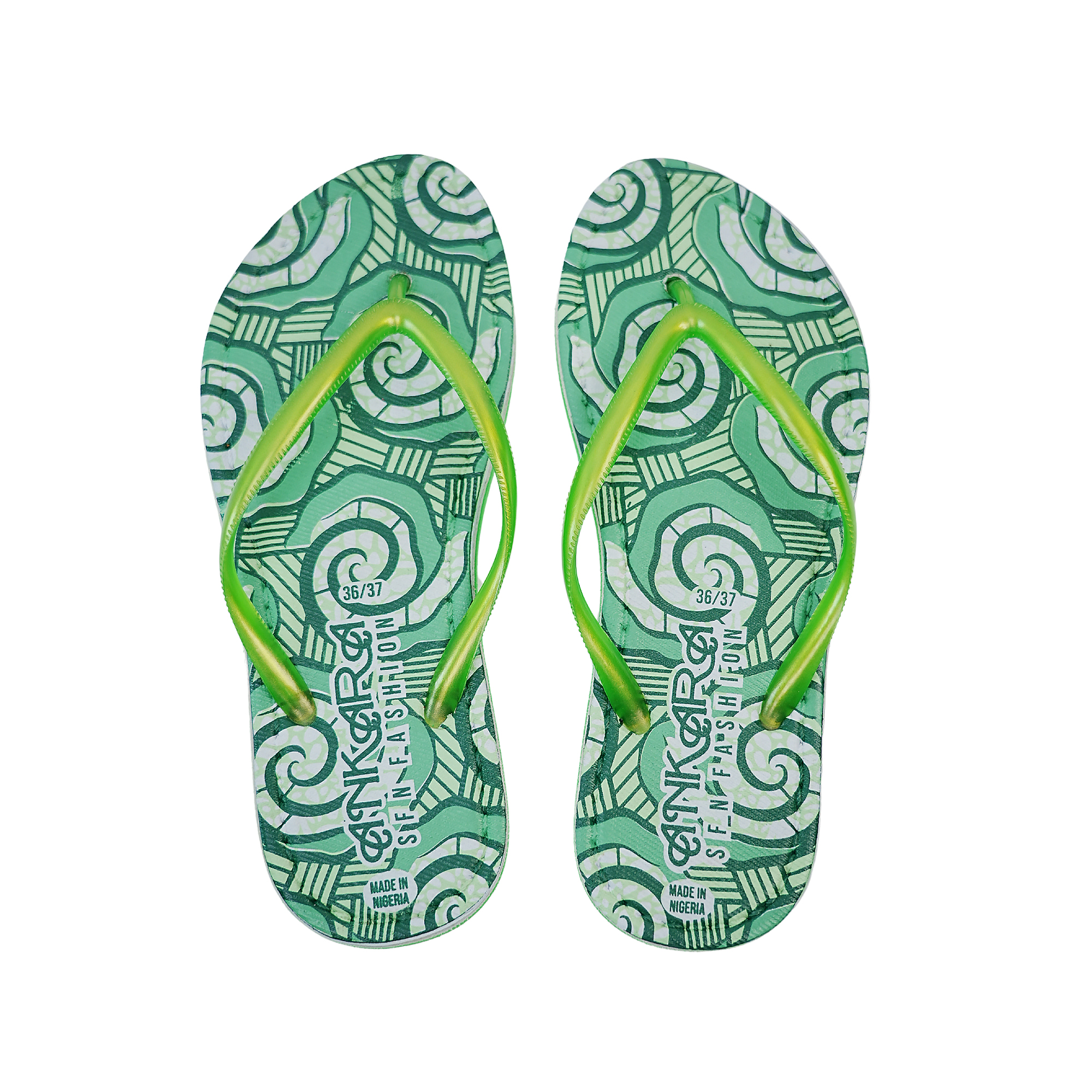 SNP Footwear Women's Flip Flops - Flat Beach Slippers Green & White