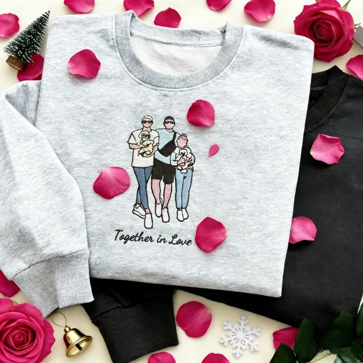Forlovever Custom Couple Photo Embroidered T-Shirt Sweatshirt Hoodie