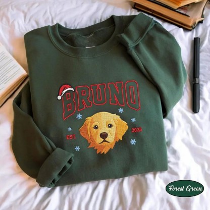 Personalized Pet Photo Christmas Embroidered Sweatshirts, Hoodies, T-Shirts