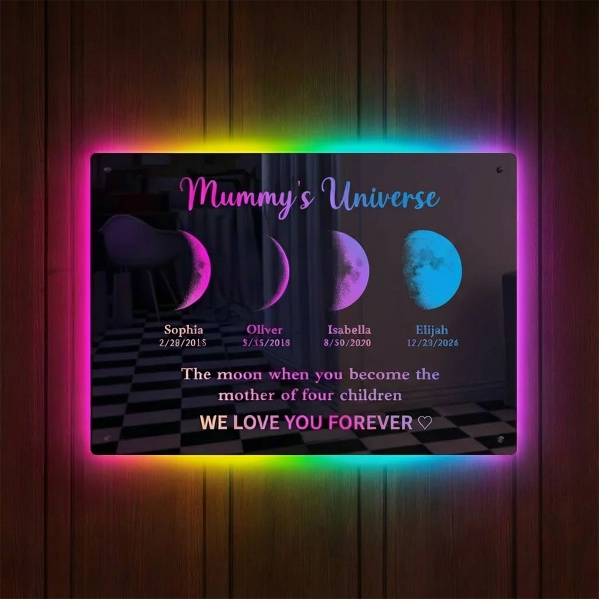Custom Led Mirror Light Frame with text and date-mum's universe