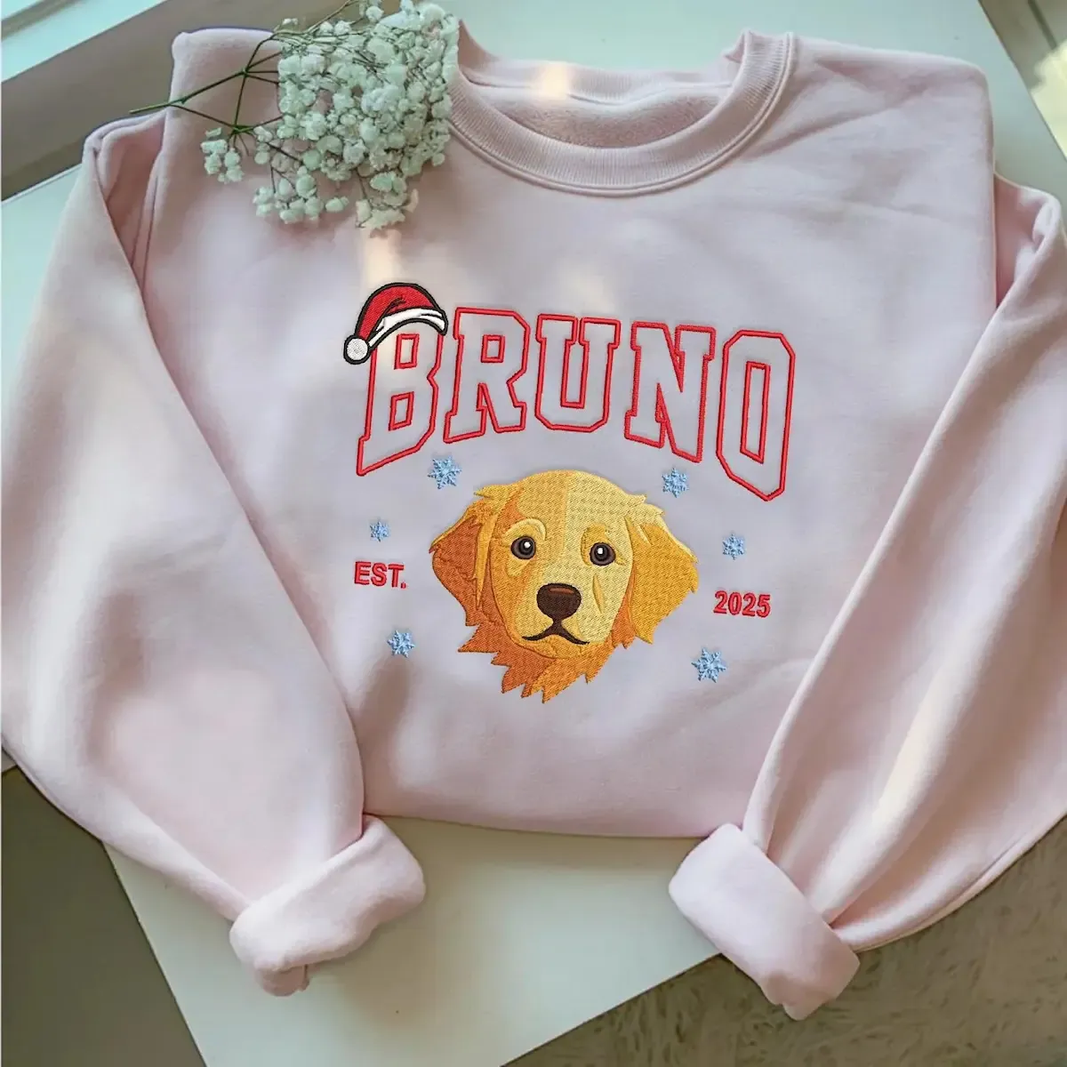 Personalized Pet Photo Christmas Embroidered Sweatshirts, Hoodies, T-Shirts