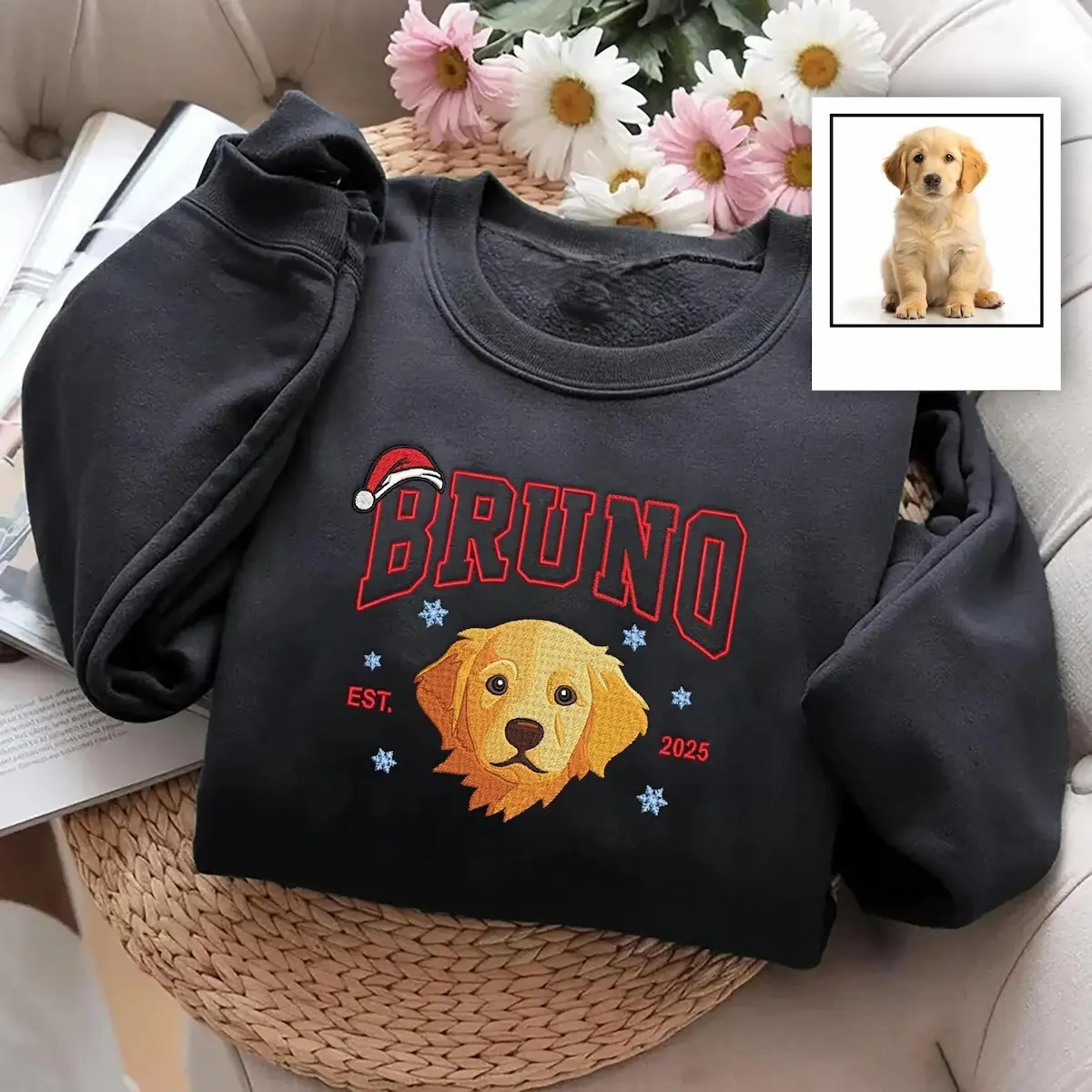 Personalized Pet Photo Christmas Embroidered Sweatshirts, Hoodies, T-Shirts