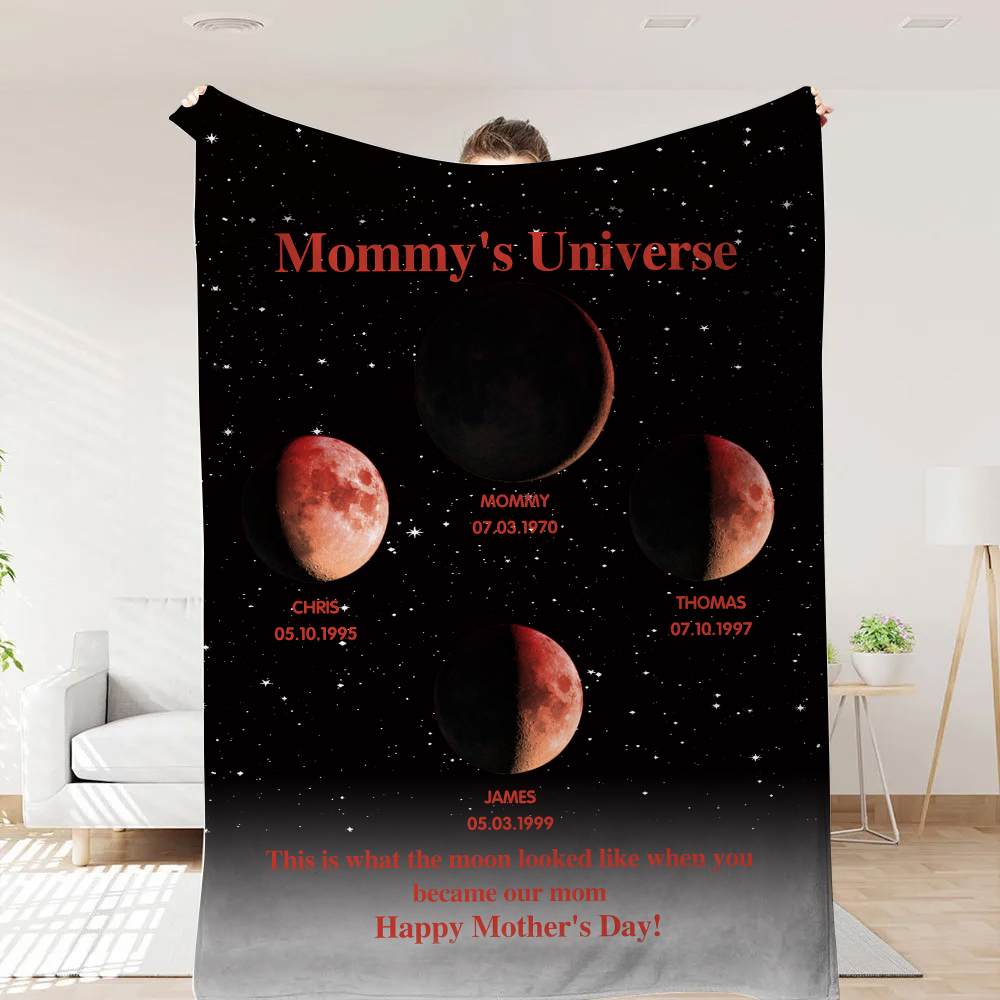 Mummy's Universe - Personalised Customised Starry Moon Phase Blanket