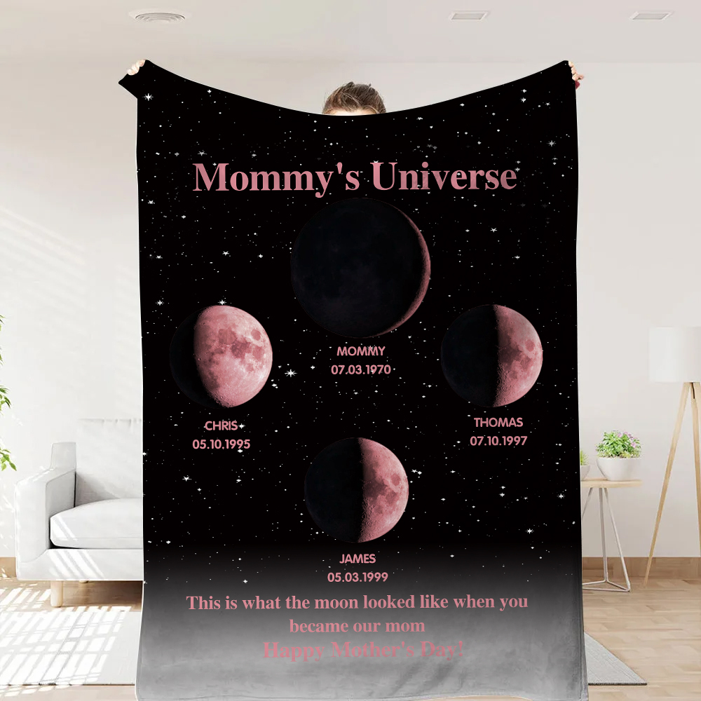 Mummy's Universe - Personalised Customised Starry Moon Phase Blanket