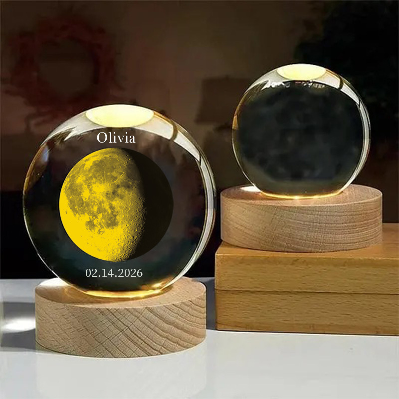 Custom Moon Phase 3D Spherical Crystal Ball Lamp With Name