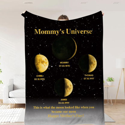 Mummy's Universe - Personalised Customised Starry Moon Phase Blanket