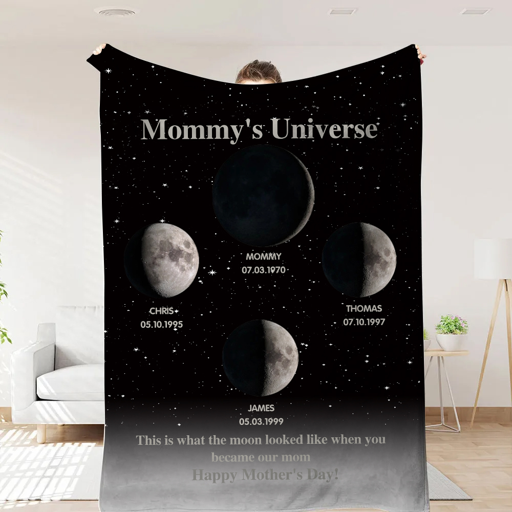 Mummy's Universe - Personalised Customised Starry Moon Phase Blanket