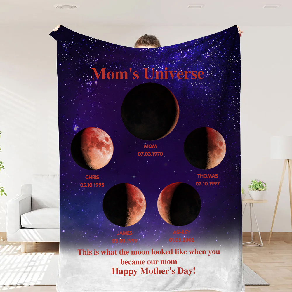 Mummy's Universe - Personalised Customised Starry Moon Phase Blanket