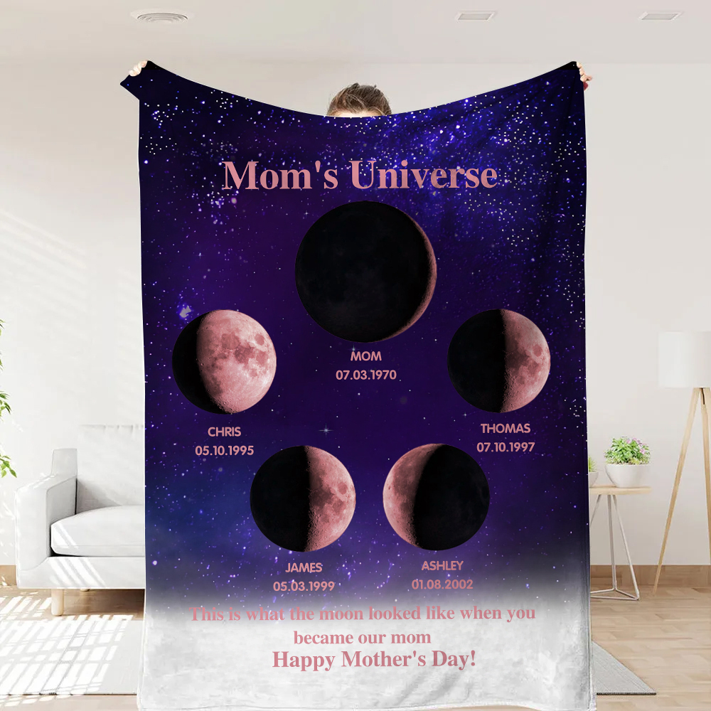 Mummy's Universe - Personalised Customised Starry Moon Phase Blanket